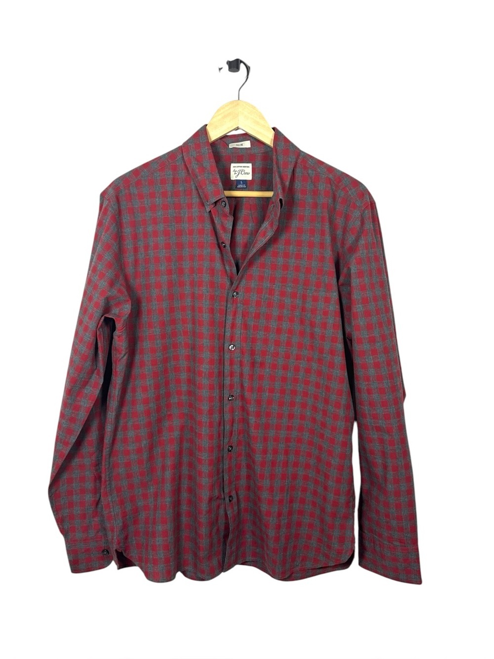 J.Crew Mens Slim Plaid Button Down Shirt Red Gray Size L